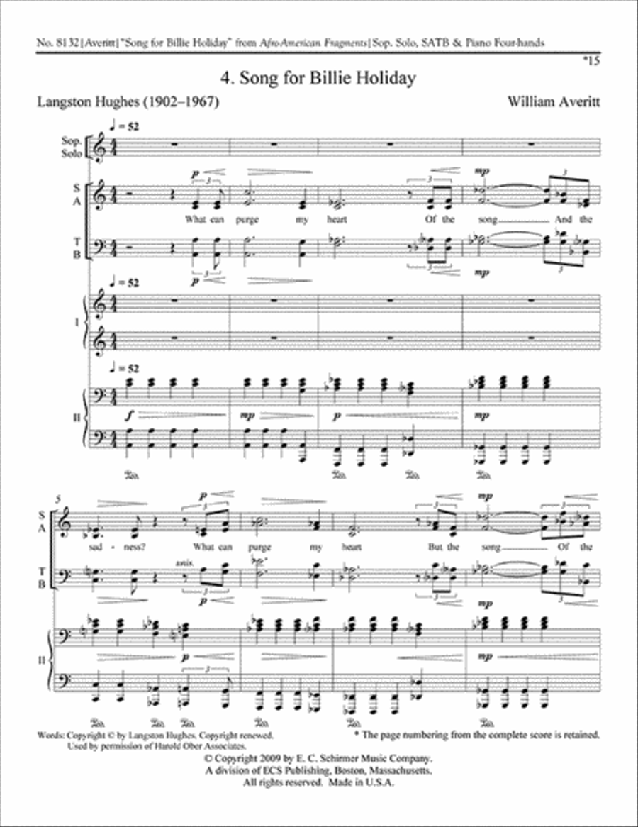 Afro-American Fragments: 4. Song for Billie Holiday 4-Part scores gallery preview page 1