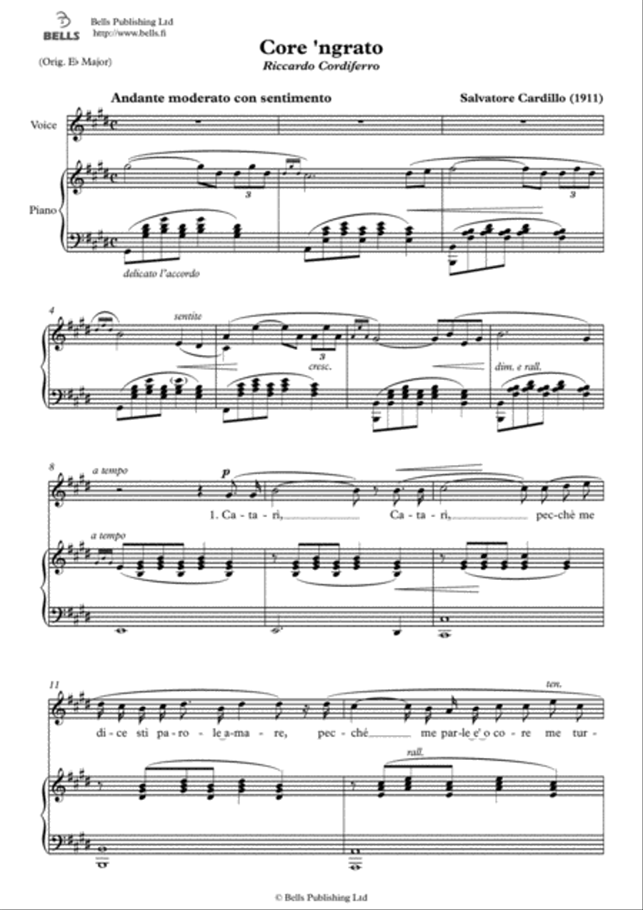 Core 'ngrato (E Major) Voice Solo scores gallery preview page 1