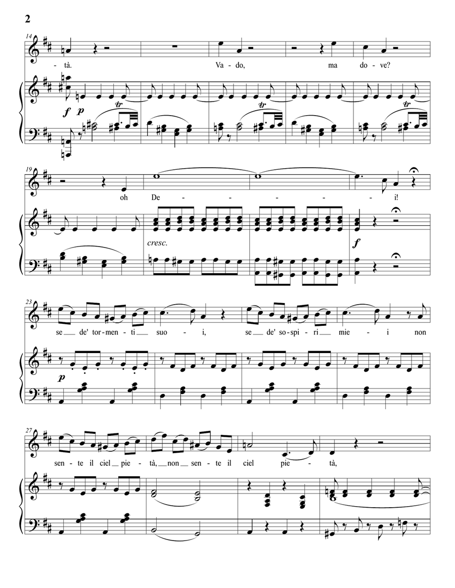 MOZART: Vado, ma dove? oh Dei!, K. 583 (transposed to D major) Piano, Vocal scores gallery preview page 3