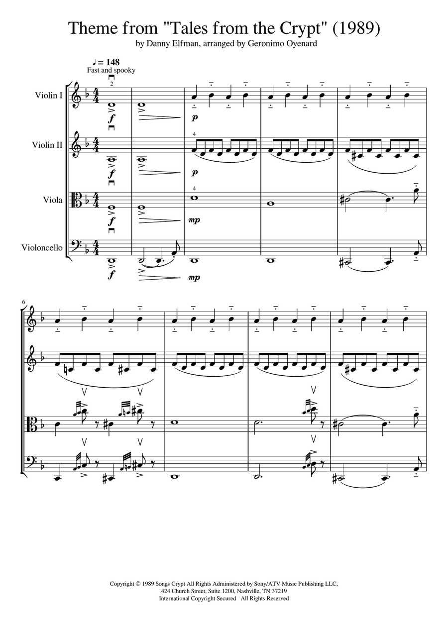 Tales From The Crypt Theme String Quartet scores gallery preview page 3
