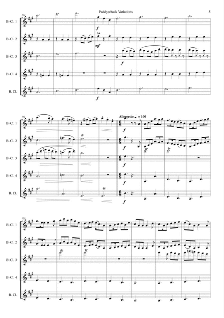 Paddywhack Variations for clarinet quintet Clarinet Quintet scores gallery preview page 5