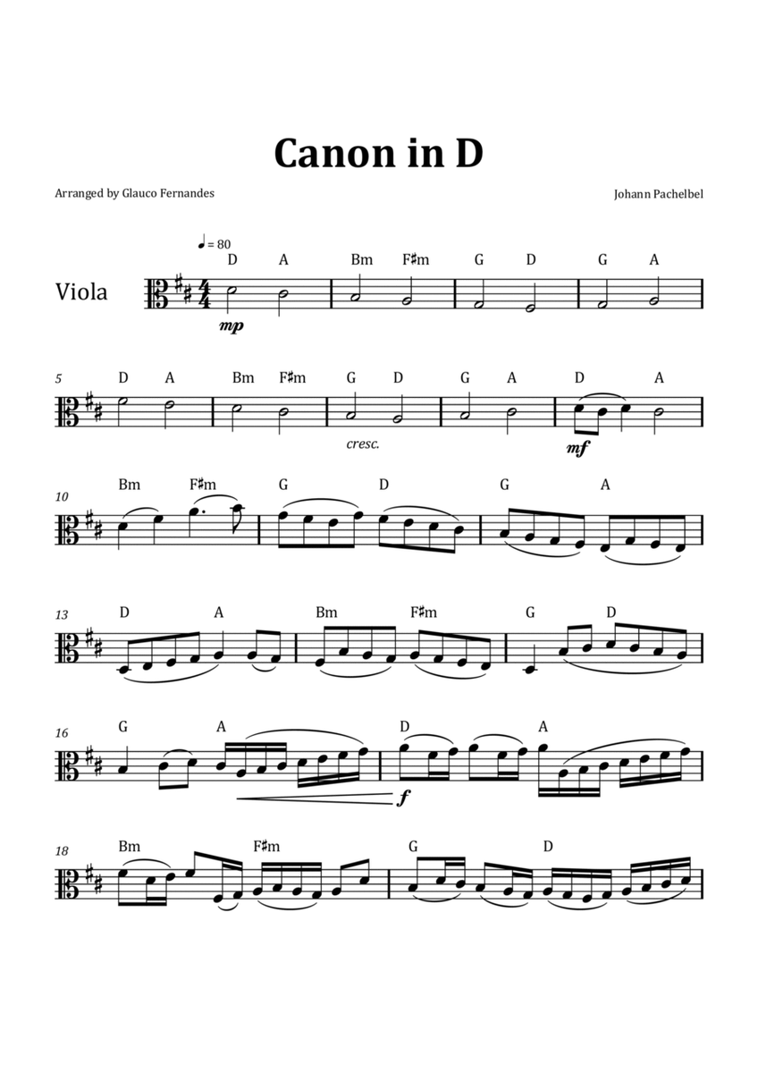 Canon by Pachelbel - Viola & Chord Notation image number null