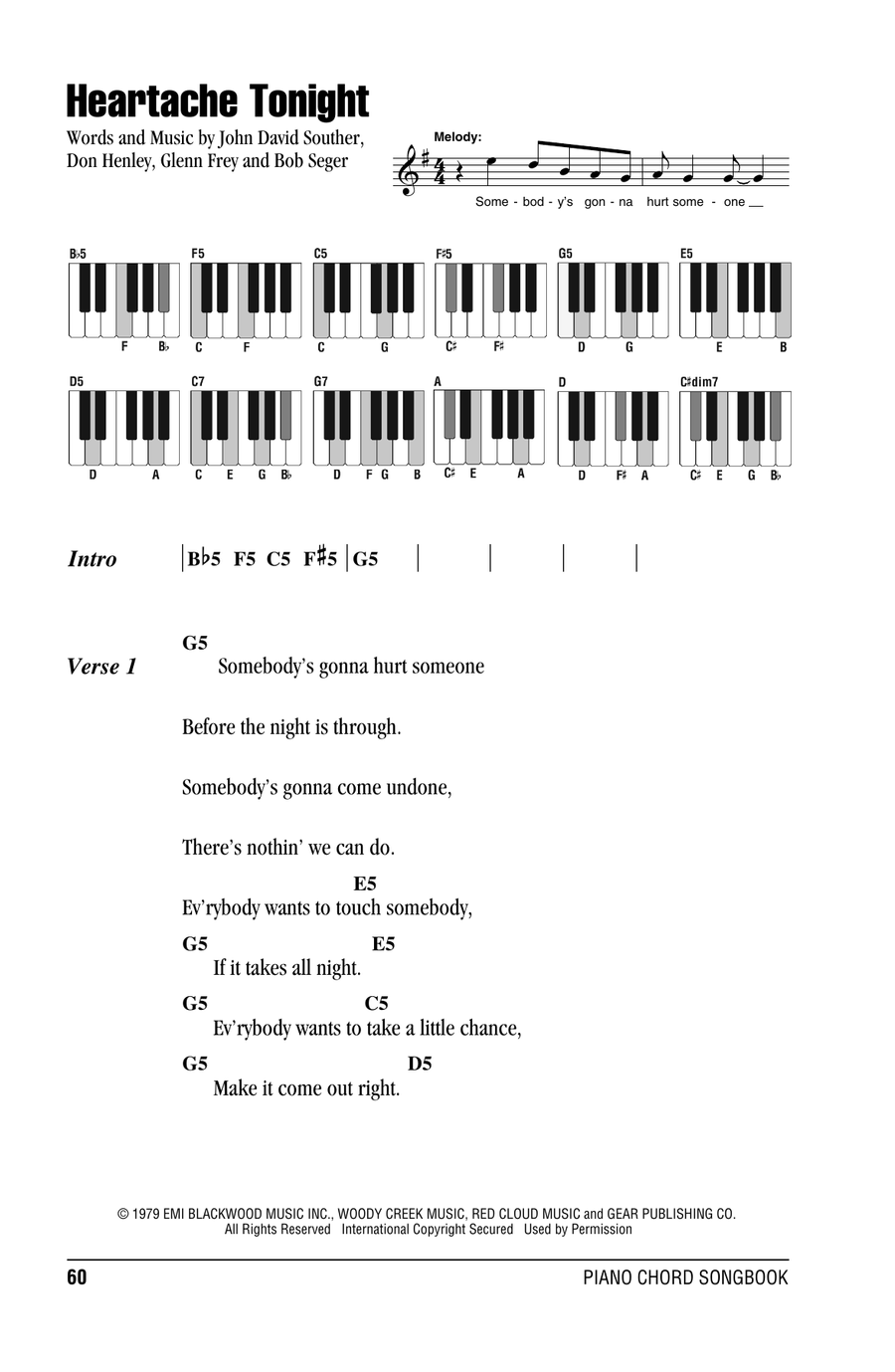 Heartache Tonight Piano scores gallery preview page 1
