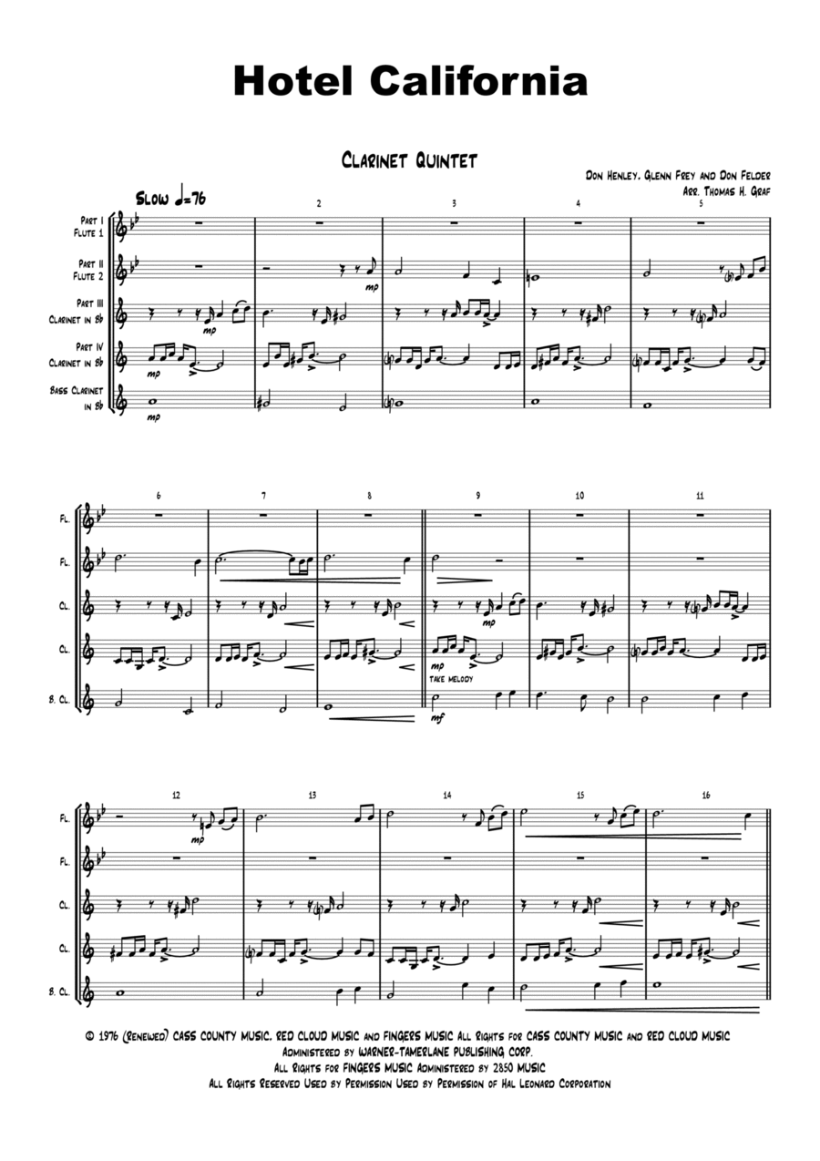 Hotel California Woodwind Quintet scores gallery preview page 1