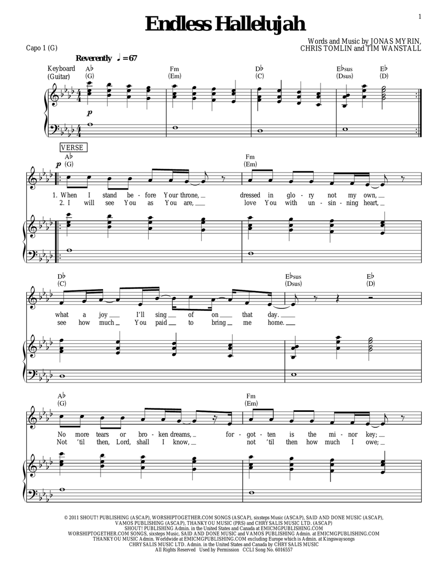 Endless Hallelujah Endless Hallelujah Piano, Vocal, Guitar scores gallery preview page 1