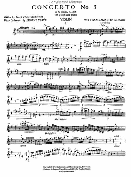 Concerto No. 3 in G major, K. 216 (with Cadenzas by Eugene Ysaye)