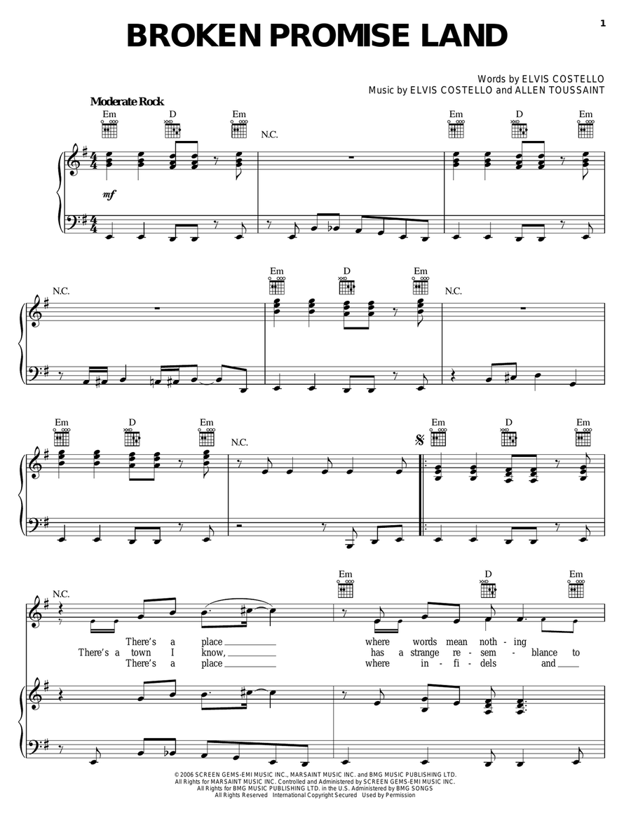 Broken Promise Land Broken Promise Land Piano, Vocal, Guitar scores gallery preview page 1