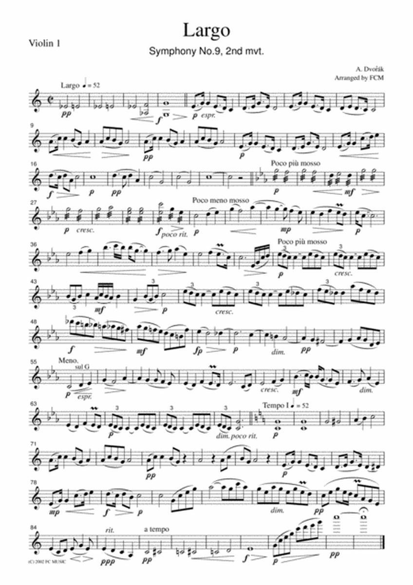 Dvorak Largo from Symphony No.9, 2nd mvt., for string quartet, CD203 image number null