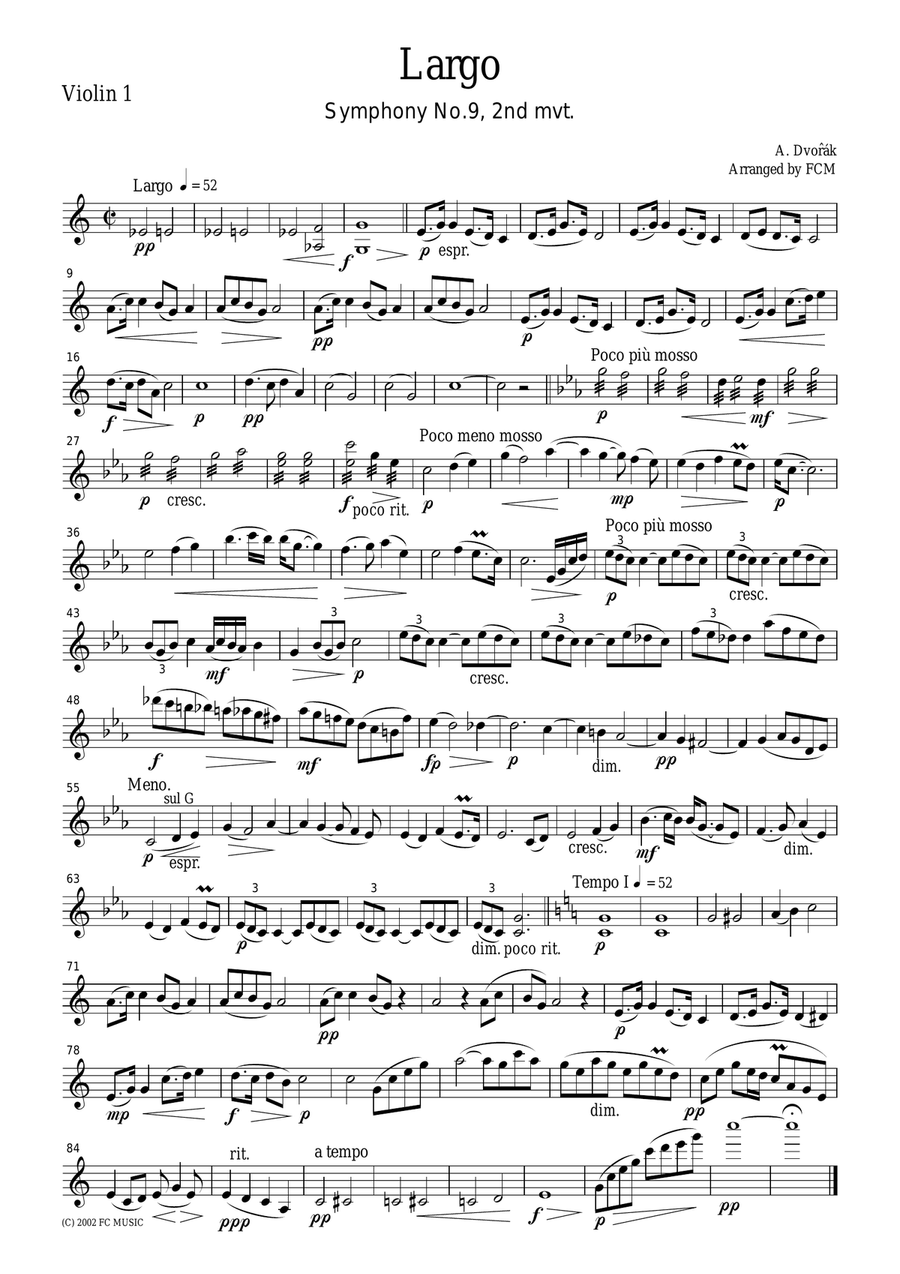 Dvorak Largo from Symphony No.9, 2nd mvt., for string quartet, CD203 String Quartet scores gallery preview page 3