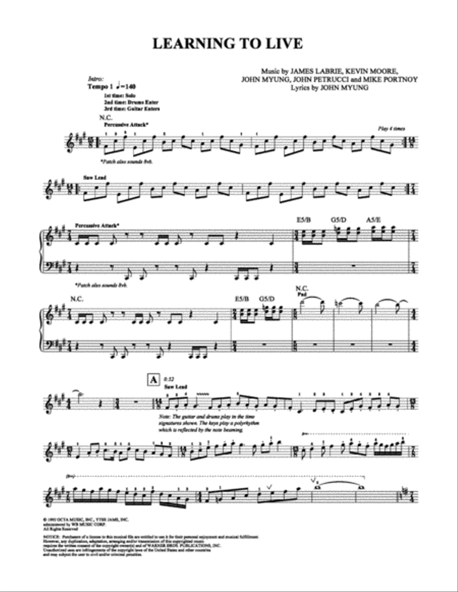 Learning to Live Piano, Vocal, Guitar scores gallery preview page 1