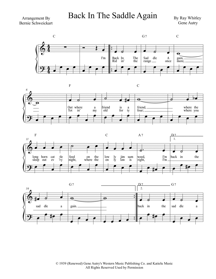 Back In The Saddle Again Piano, Vocal, Guitar scores gallery preview page 1