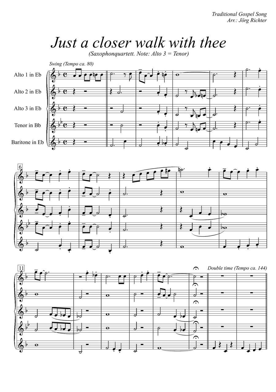 Just a closer walk with thee for Saxophone Quartet Saxophone Quartet scores gallery preview page 2