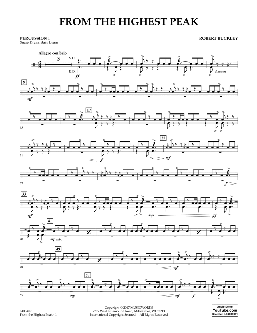 From the Highest Peak - Percussion 1 Percussion scores gallery preview page 1