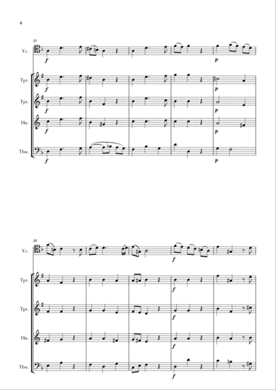 Haendel - Lascia ch’io pianga (for Cello and Brass Quartet) Brass Quartet scores gallery preview page 4