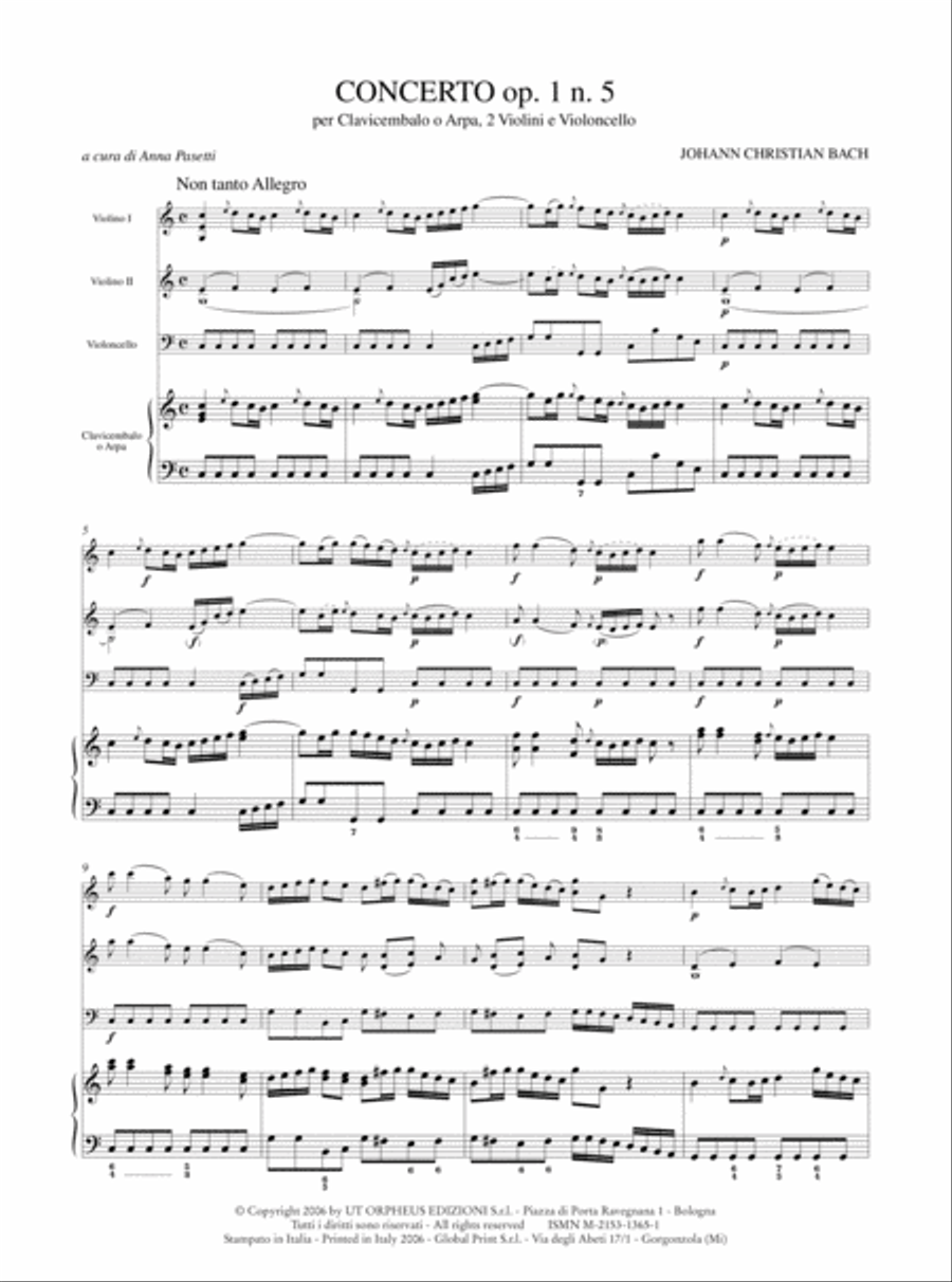 Concerto Op. 1 No. 5 for Harpsichord or Harp, 2 Violins and Violoncello Orchestra scores gallery preview page 2