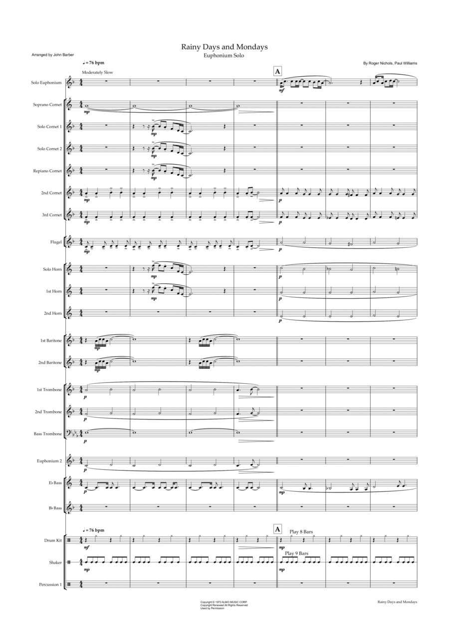 Rainy Days And Mondays Brass Band scores gallery preview page 1