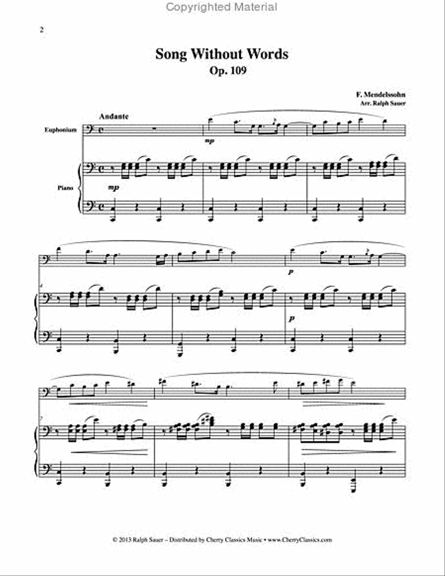 Song Without Words, Op. 109 for Euphonium & Piano Euphonium scores gallery preview page 4