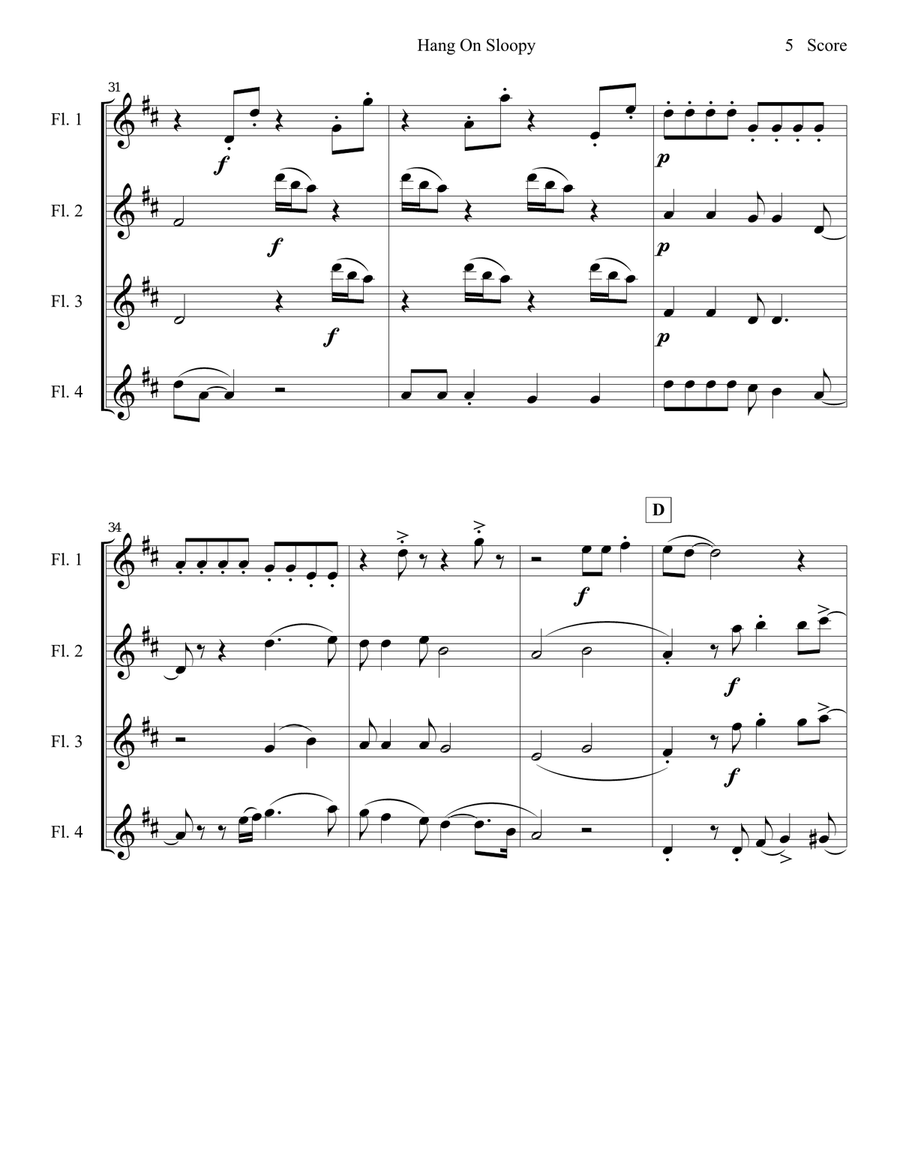 Hang On Sloopy Hang On Sloopy Woodwind Quartet scores gallery preview page 6