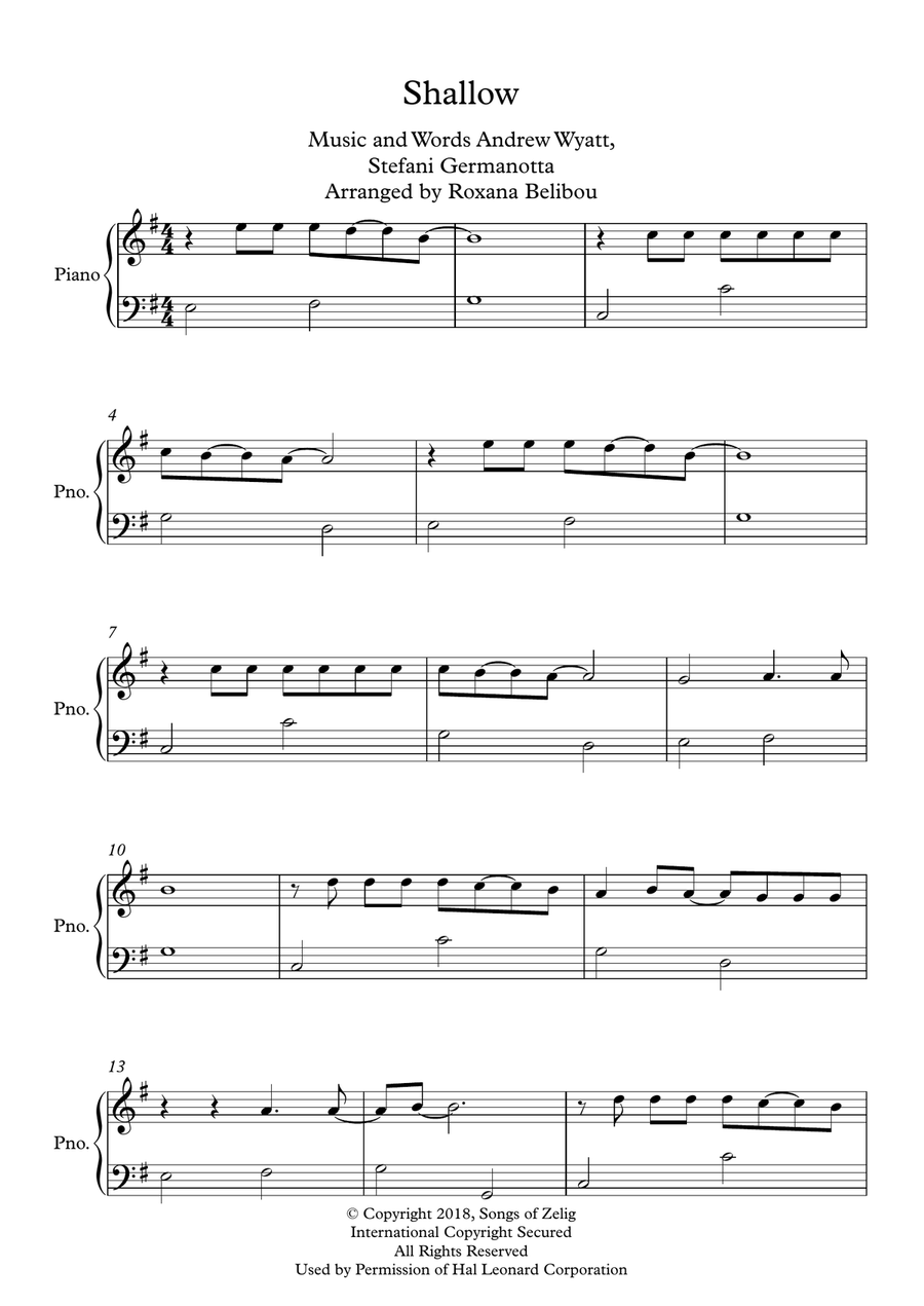 Shallow Shallow Easy Piano scores gallery preview page 1