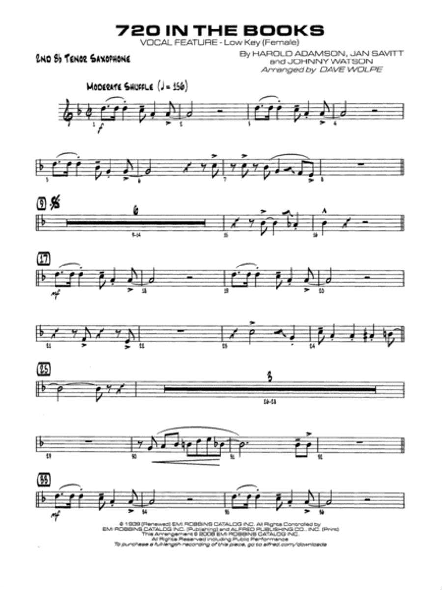 720 in the Books: 2nd B-flat Tenor Saxophone Jazz Ensemble scores gallery preview page 1