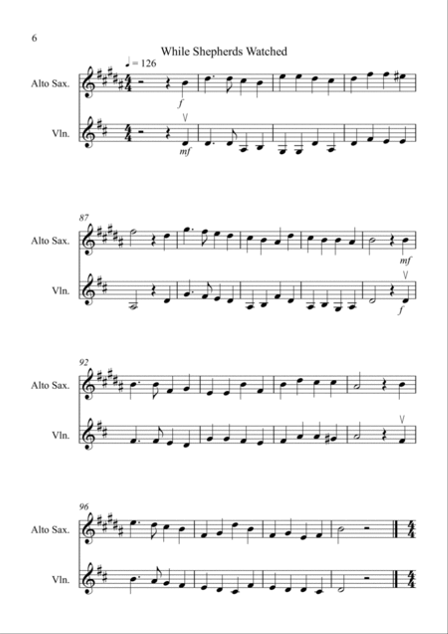 8 Easy Christmas Duets for Alto Saxophone and Violin Alto Saxophone scores gallery preview page 6