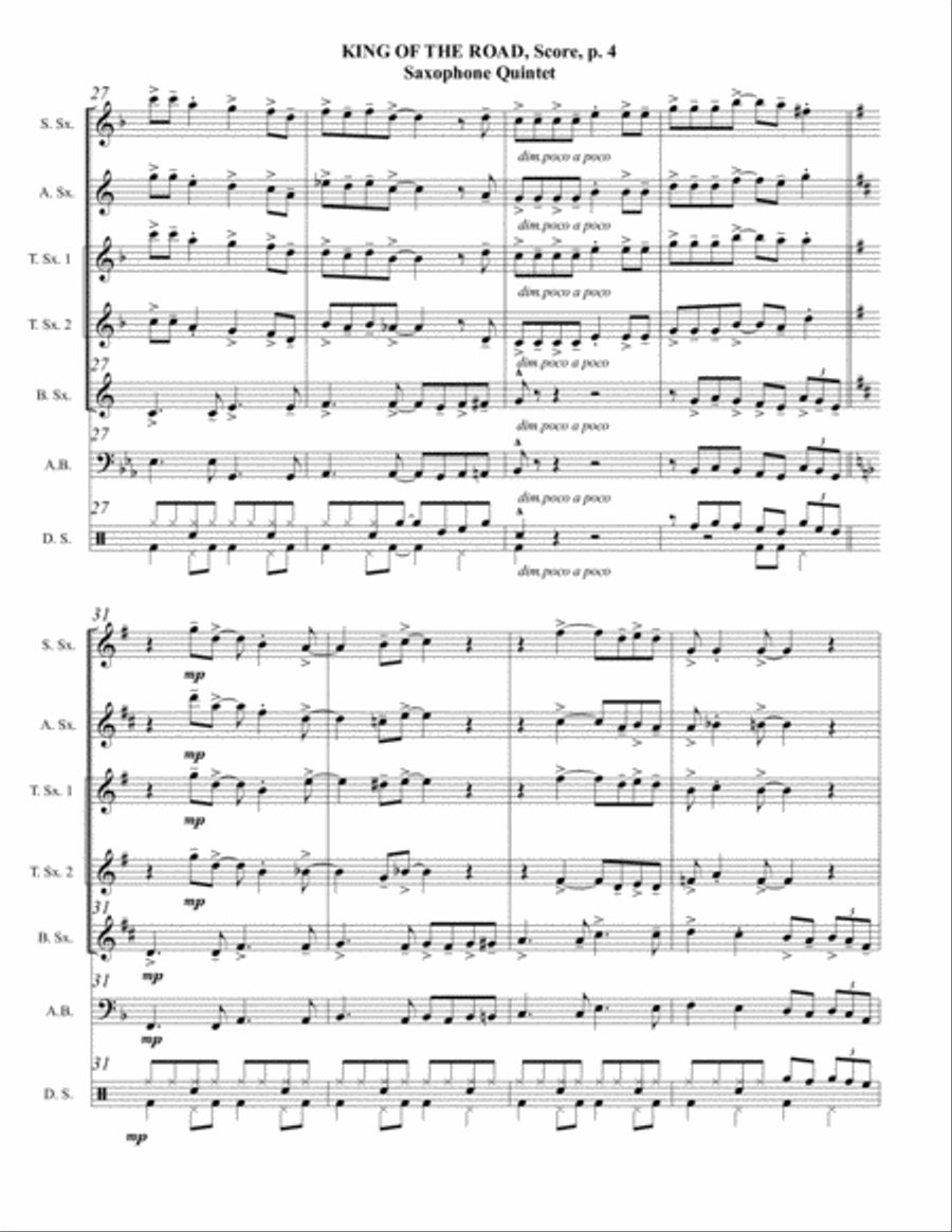 King Of The Road Saxophone Quintet scores gallery preview page 4