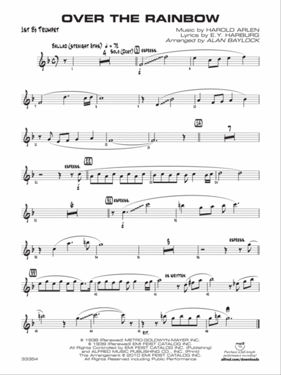 Over the Rainbow: 1st B-flat Trumpet Jazz Ensemble scores gallery preview page 1