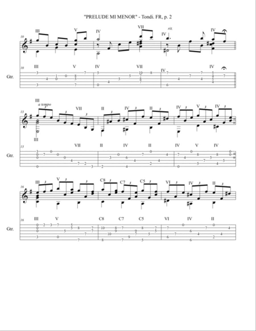 Prelude Mi Menor (Opus. 8) For Guitar - Tondi. FR Original Works Acoustic Guitar scores gallery preview page 2