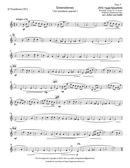 Trombone Quartets For Christmas Vol 2 - Part 2 - Treble Clef