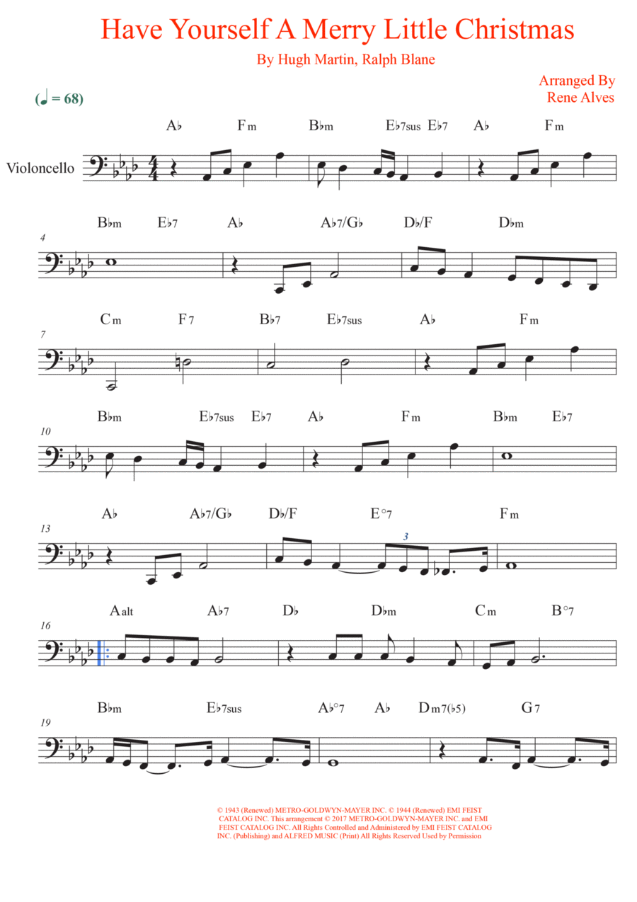 Have Yourself A Merry Little Christmas Cello Solo scores gallery preview page 1