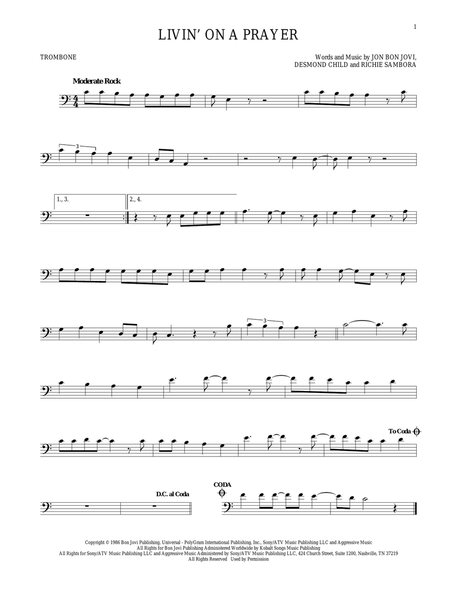 Livin' On A Prayer Livin' On A Prayer Trombone Solo scores gallery preview page 1