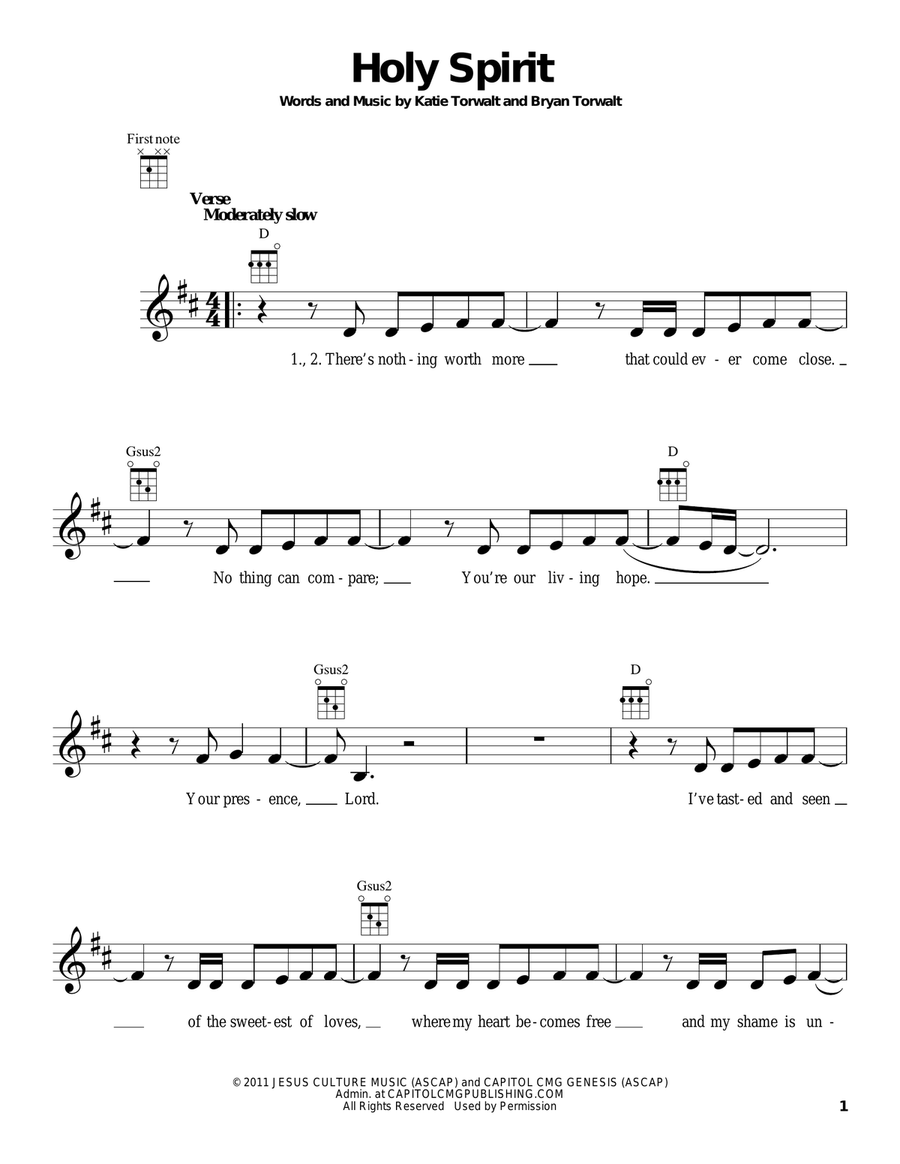 Holy Spirit Holy Spirit Ukulele scores gallery preview page 1