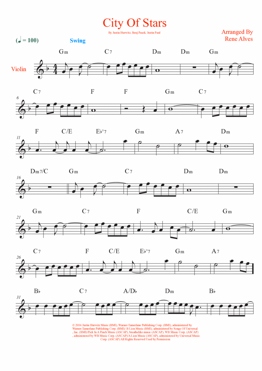 City Of Stars Violin Solo scores gallery preview page 1