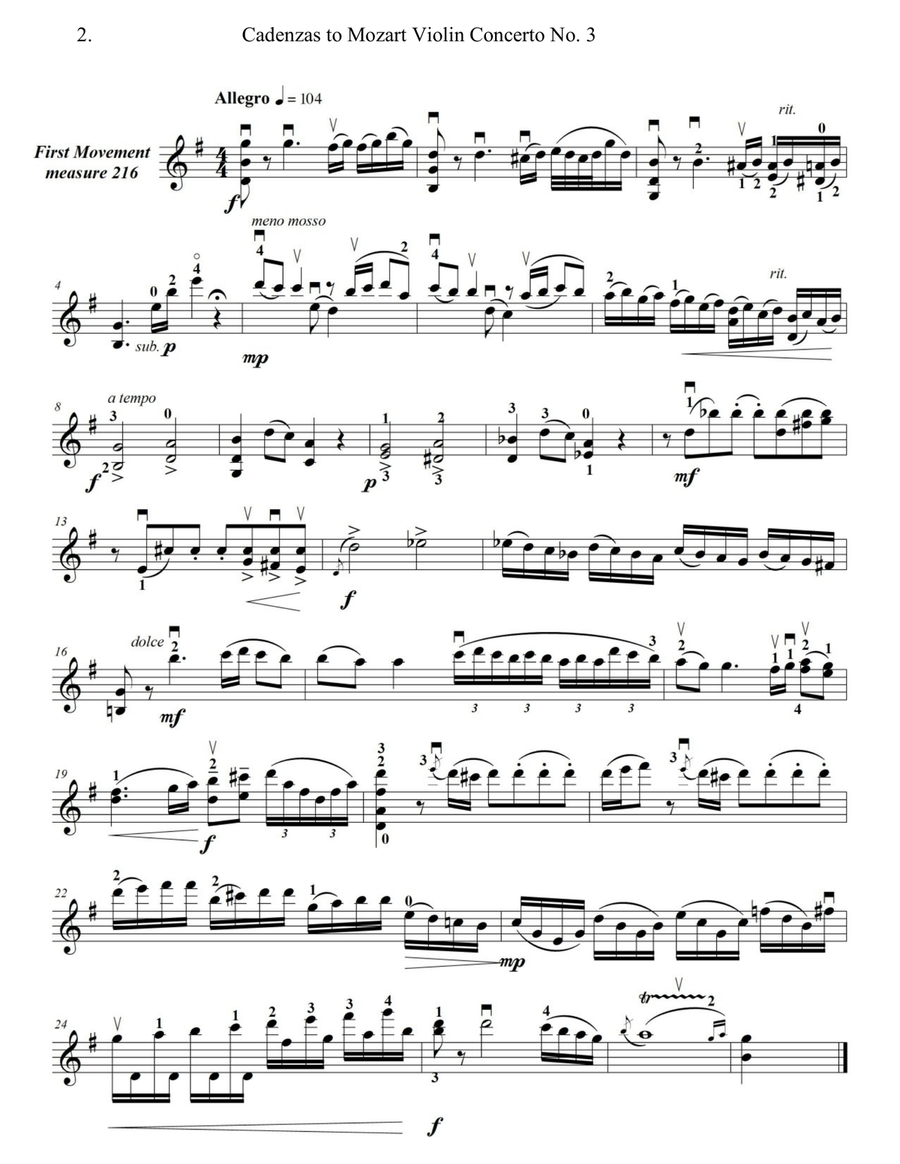 cadenzas to Mozart Violin Concerto No. 3 in G Major, K. 216 Violin Solo scores gallery preview page 4