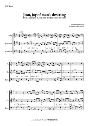 Jesu, Joy of Man’s Desiring for Woodwind Trio by Bach BWV 147