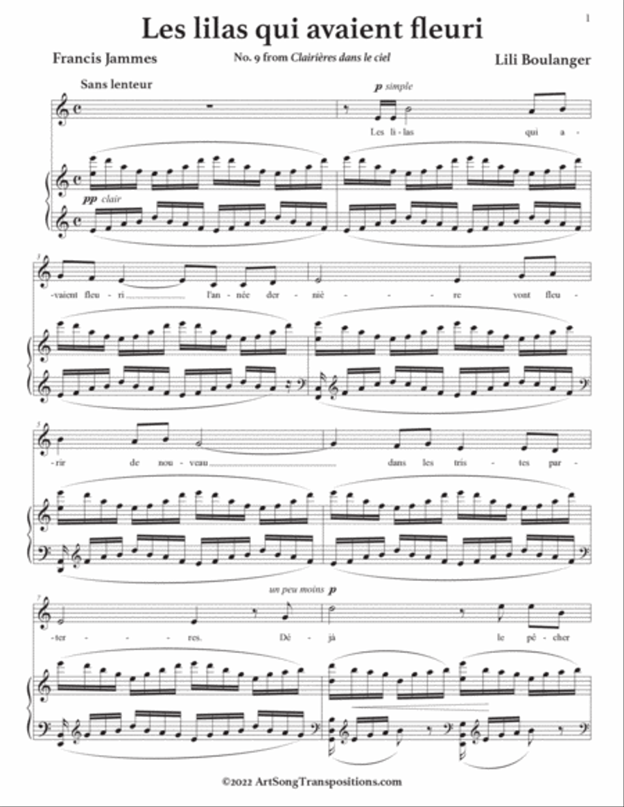 BOULANGER: Les lilas qui avaient fleuri (original high key) Voice scores gallery preview page 2