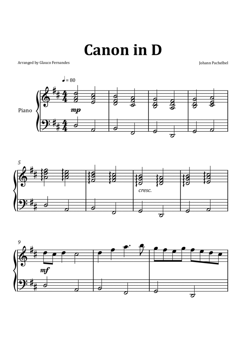 Canon by Pachelbel - Intermediate/Advanced Piano Solo image number null