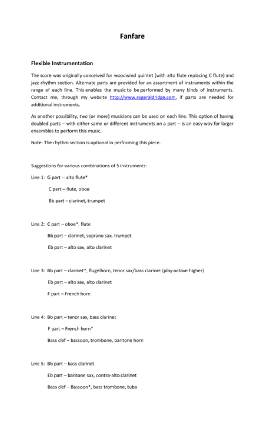 Fanfare Parts Jazz Ensemble scores gallery preview page 1