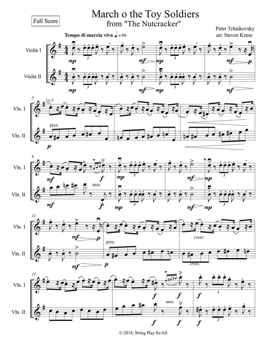 March of the Toy Soldiers from the Nutcracker for Two Violins String Duet scores gallery preview page 2