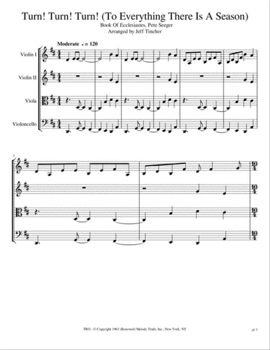 Turn! Turn! Turn! (to Everything There Is A Season) String Quartet scores gallery preview page 2