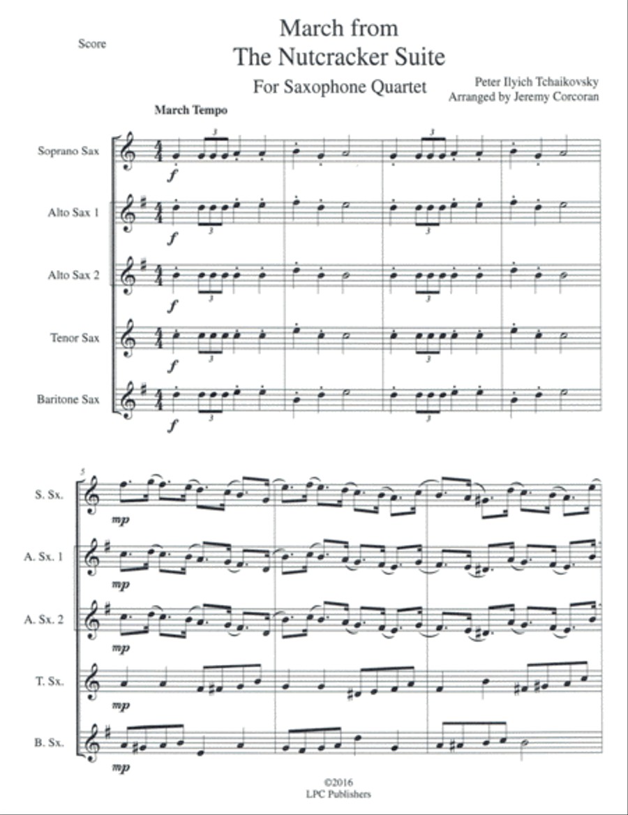 March from The Nutcracker Suite for Saxophone Quartet (SATB or AATB) Saxophone Quartet scores gallery preview page 2