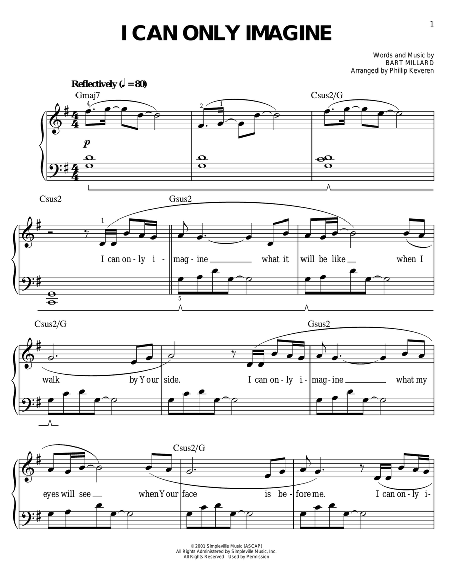 I Can Only Imagine (arr. Phillip Keveren) Easy Piano scores gallery preview page 1
