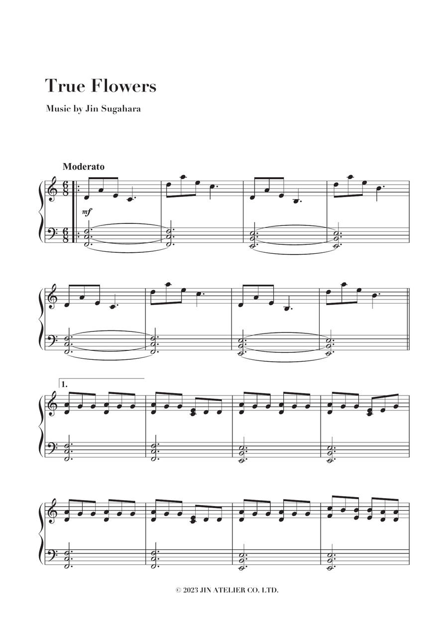 True Flowers - Emotional Piano Solo Sheet Music Piano Solo scores gallery preview page 1