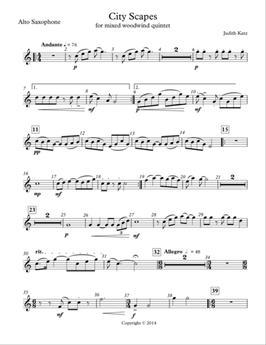 City Scapes - for mixed woodwind quintet - Parts Woodwind Quintet scores gallery preview page 5