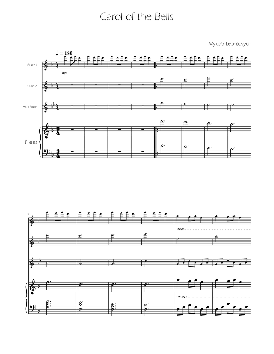 Carol of The Bells - Flute Trio Flute Trio scores gallery preview page 1