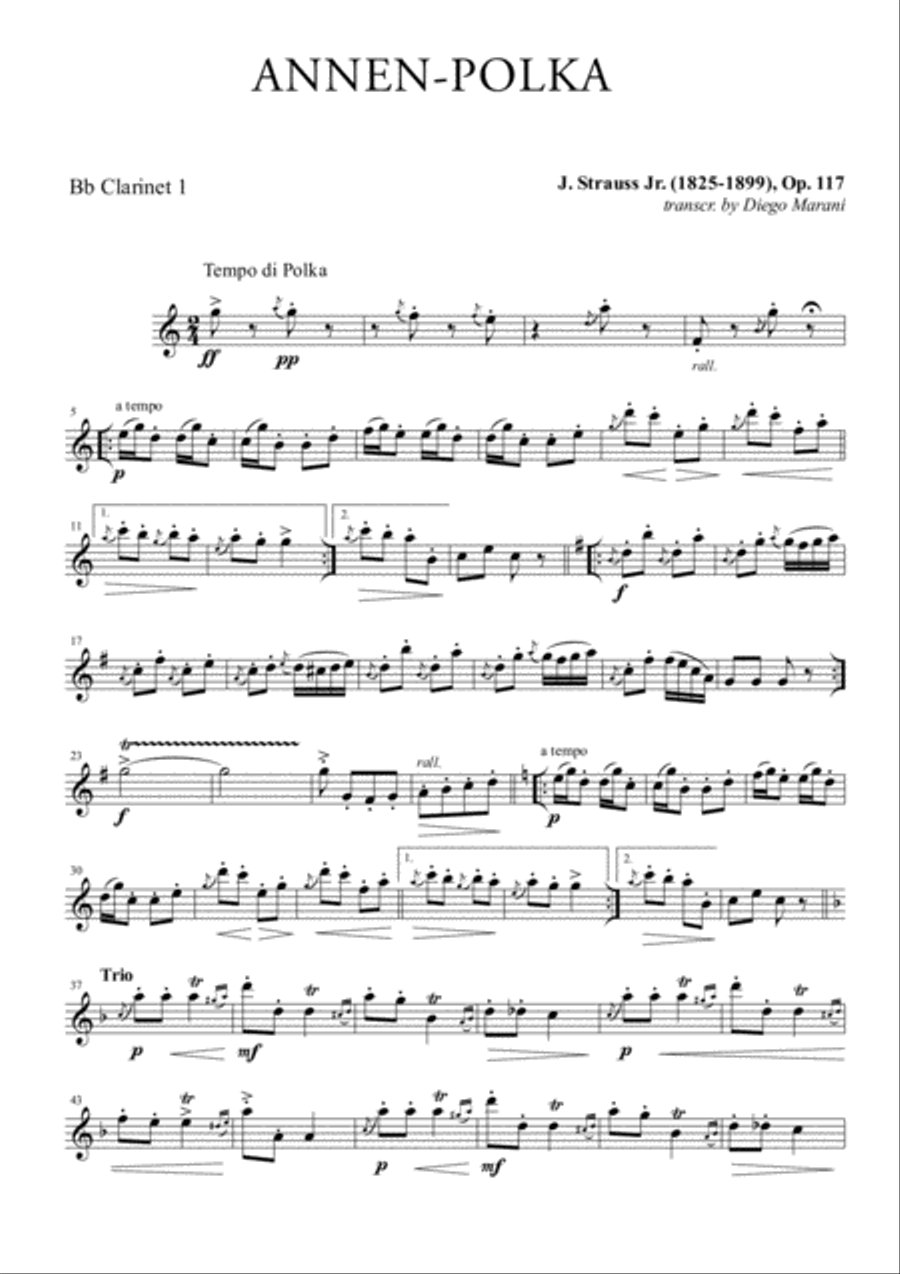 Annen-Polka for Clarinet Quartet Clarinet Quartet scores gallery preview page 1