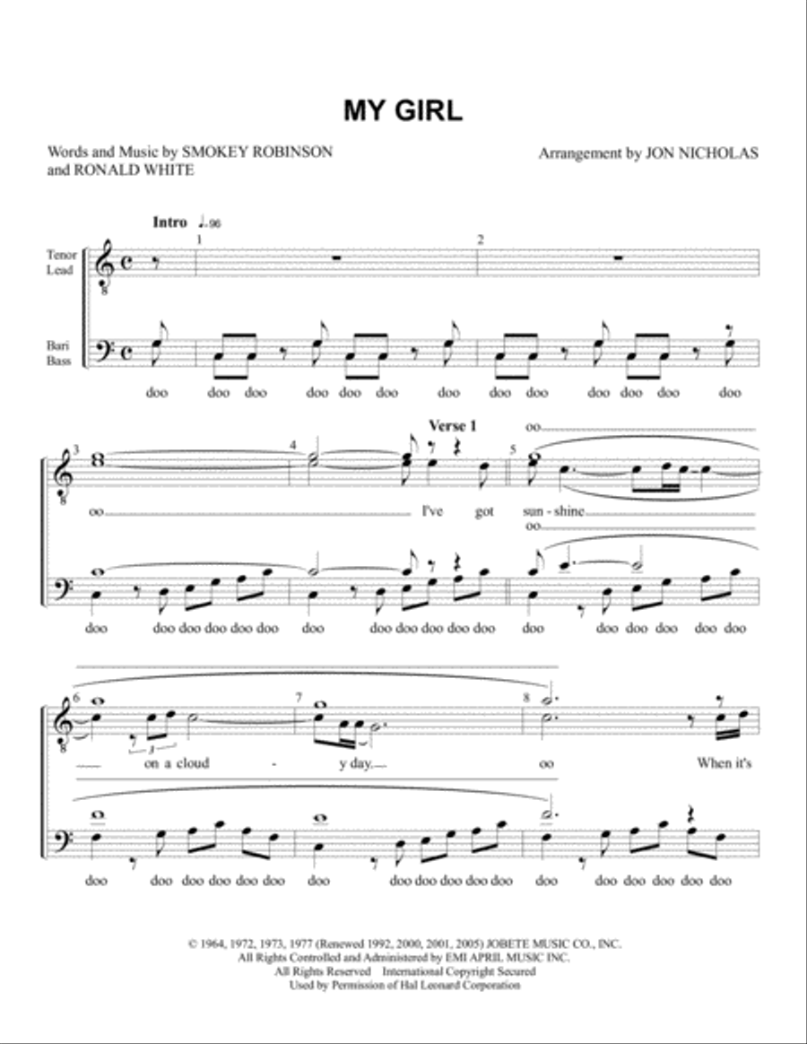 My Girl My Girl TTBB scores gallery preview page 1