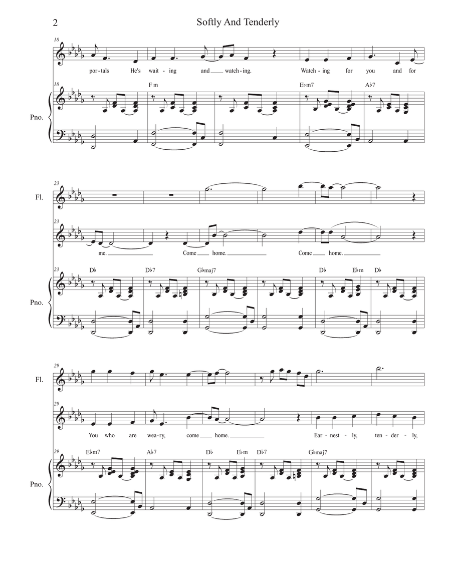 Softly And Tenderly (Vocal Solo) Piano, Vocal scores gallery preview page 2