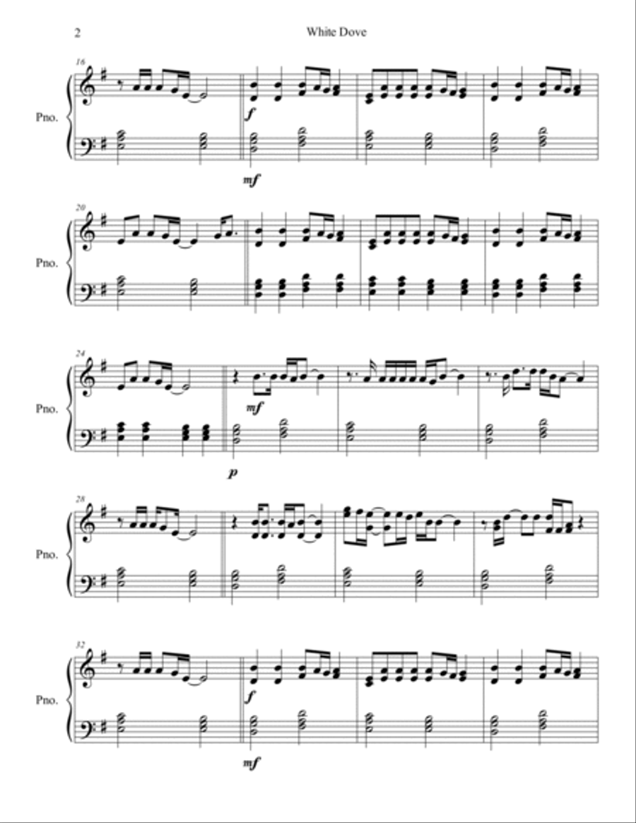 White Dove Easy Piano scores gallery preview page 2
