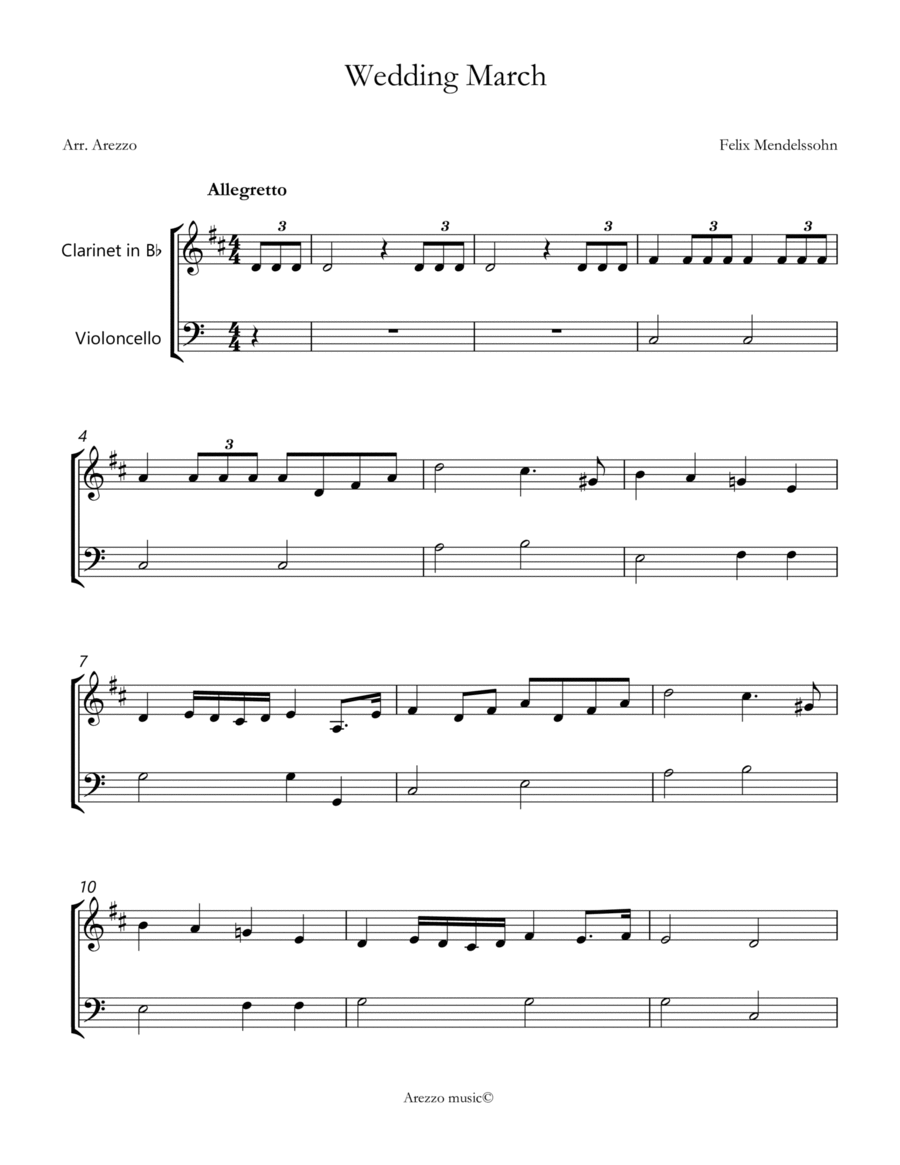 wedding march mendelssohn Clarinet and Cello sheet music Chamber Music scores gallery preview page 1